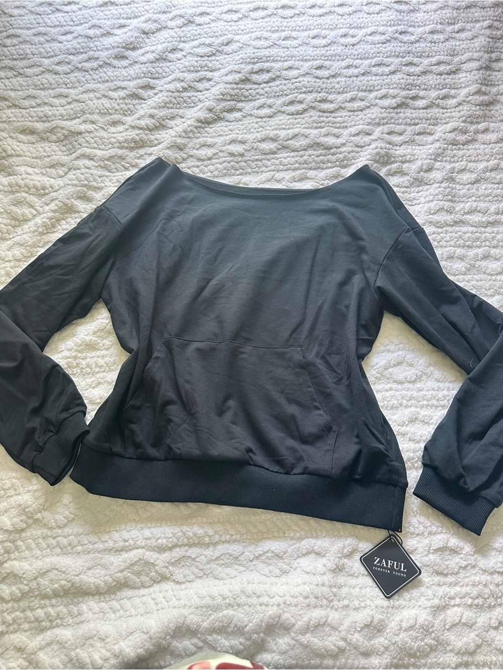 Zaful Black Off-Shoulder Pullover Sweatshirt